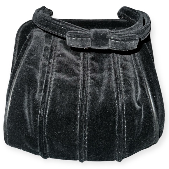 NICOLE FARHI Vintage Black Silk Velvet Evening Purse with Leather Piping - Picture 4 of 9